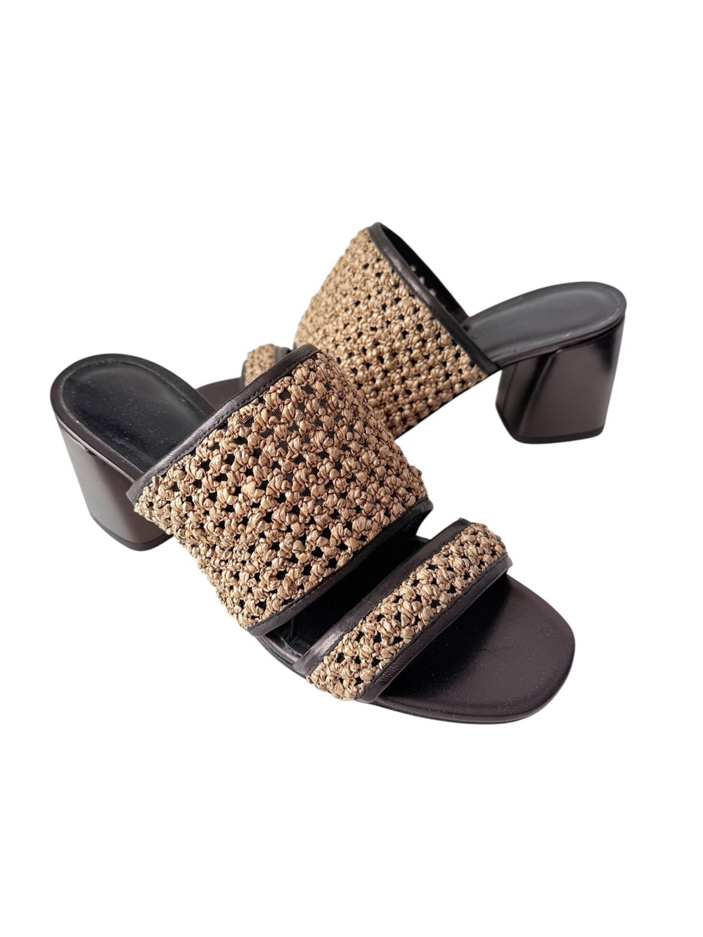 Creatures Of Comfort Malu Crochet Raffia Block Heel Leather Sandal Size 40 New